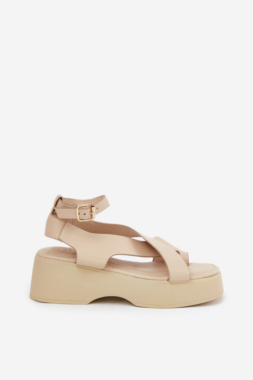 Dames sandalen met platform I Koturnie Eko Leer beige Tenzorus