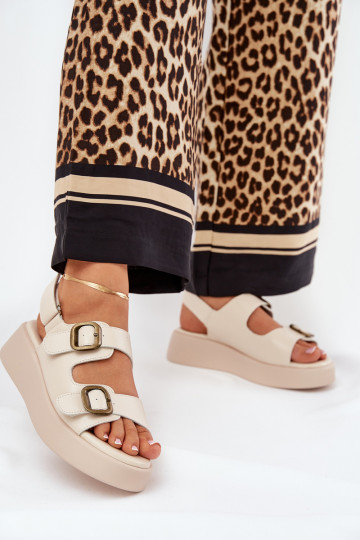 Dames Sandalen met Platform en Hakken met Gespen Zandkleur Genorre