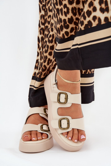 Dames Sandalen met Platform en Hakken met Gespen Zandkleur Genorre 2