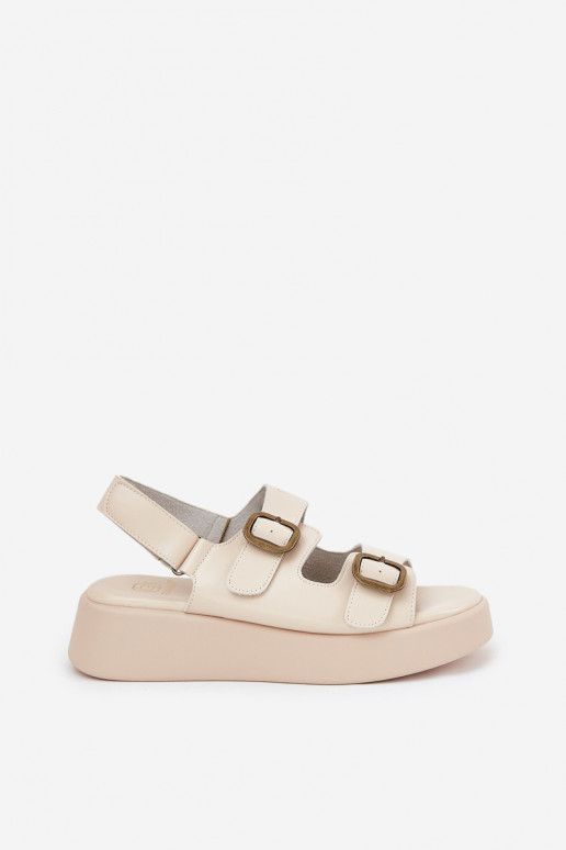 Dames sandalen met platform I Koturnie met gespen beige Genorre