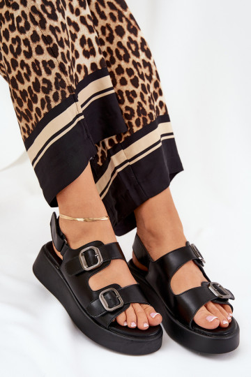 Dames Sandalen met Platform en Hakken met Gespen Zwarte kleur Genorre