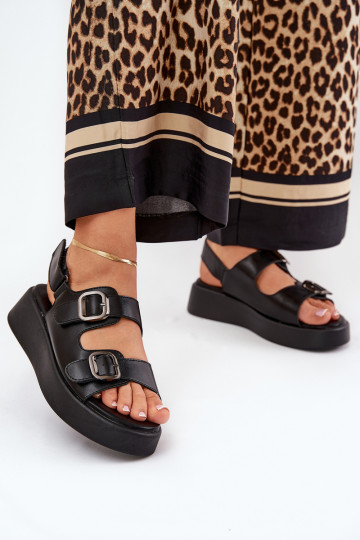 Dames Sandalen met Platform en Hakken met Gespen Zwarte kleur Genorre 2