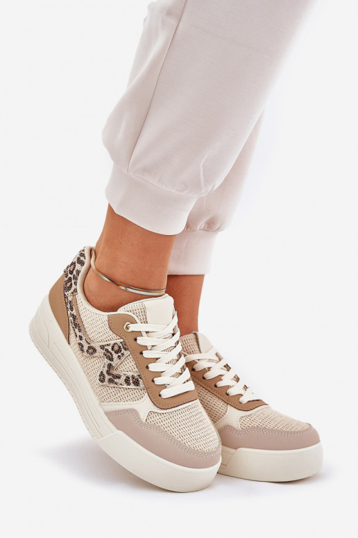 sportschoenen Dames met platform met luipaardbontpatronen kaki kleuren Lorori