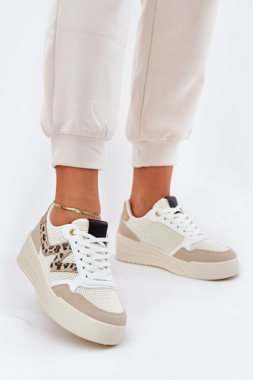 sportschoenen Dames met platform met luipaardbontpatronen beige Lorori