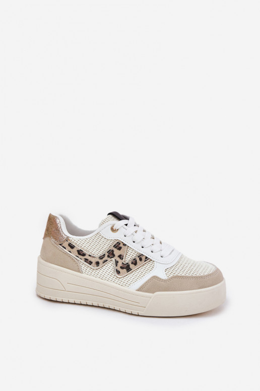 sportschoenen Dames met platform met luipaardbontpatronen beige Lorori