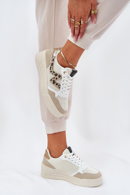 sportschoenen Dames met platform met luipaardbontpatronen beige Lorori