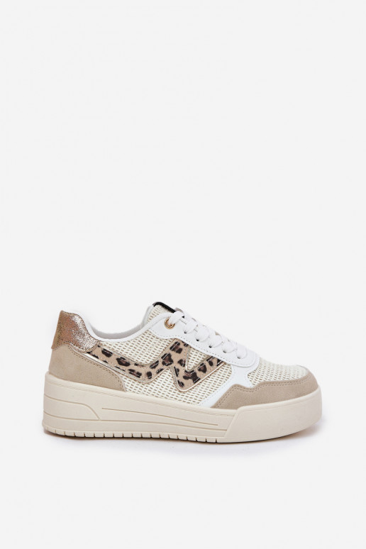 sportschoenen Dames met platform met luipaardbontpatronen beige Lorori