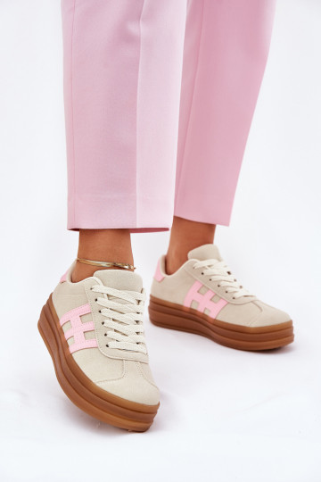 Dames sneakers met platform in zandkleur Syliyana