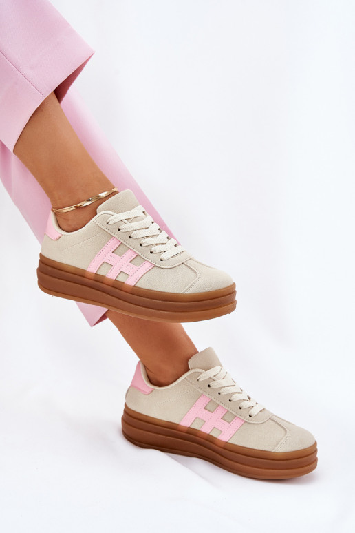 Sneakers model schoenen Dames met platform beige Syliyana Sneakers model schoenen Dames met platform beige Syliyana
