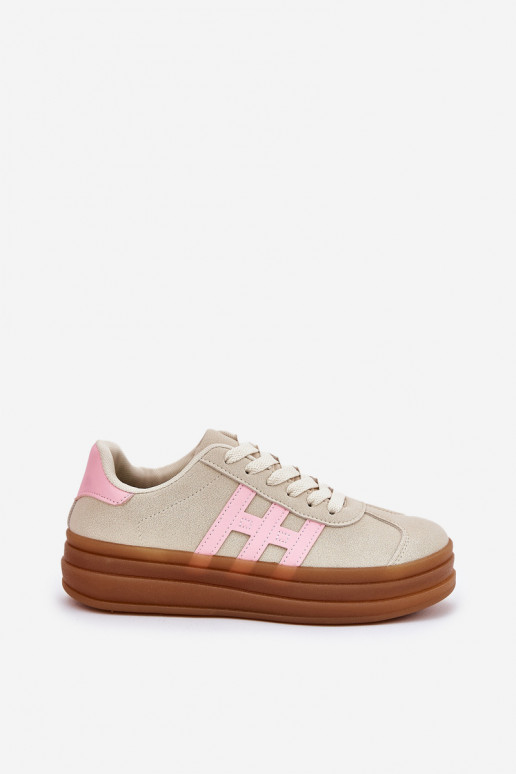 Sneakers model schoenen Dames met platform beige Syliyana Sneakers model schoenen Dames met platform beige Syliyana