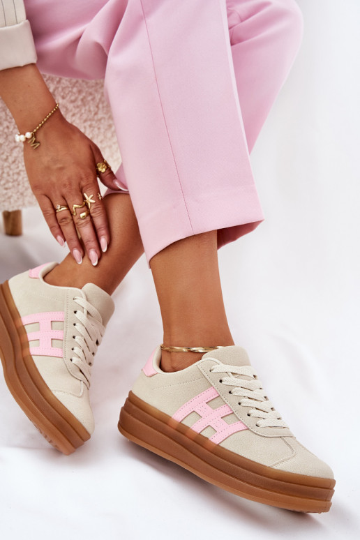 Sneakers model schoenen Dames met platform beige Syliyana Sneakers model schoenen Dames met platform beige Syliyana