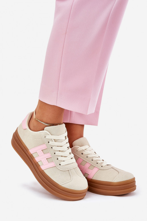 Sneakers model schoenen Dames met platform beige Syliyana Sneakers model schoenen Dames met platform beige Syliyana