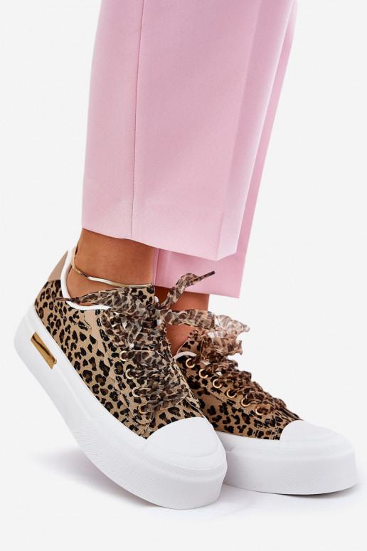 Vrijetijdsschoenen met platform Met sierlijk Vetersluitingm met luipaardbontpatronen bruine kleur Zidora Vrijetijdsschoenen met platform Met sierlijk Vetersluitingm met luipaardbontpatronen bruine kleur Zidora