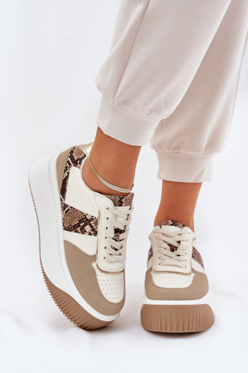 Dames sneakers met platform in dierenprint in zandkleur Telanila