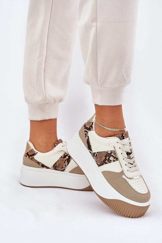Sneakers model schoenen Dames met platform Dierlijk patroon beige Telanila Sneakers model schoenen Dames met platform Dierlijk patroon beige Telanila