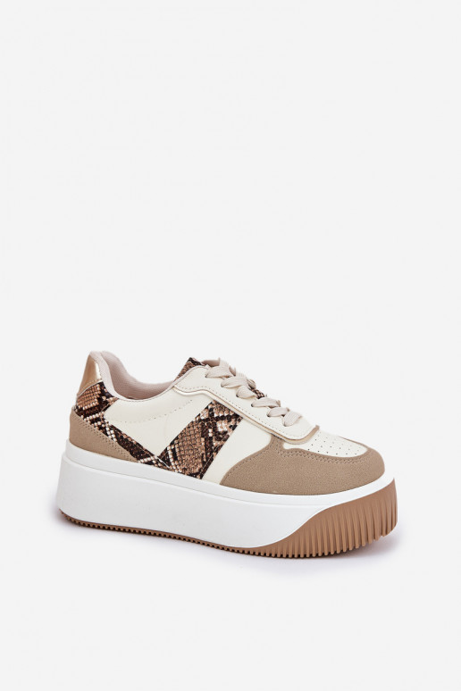Sneakers model schoenen Dames met platform Dierlijk patroon beige Telanila Sneakers model schoenen Dames met platform Dierlijk patroon beige Telanila