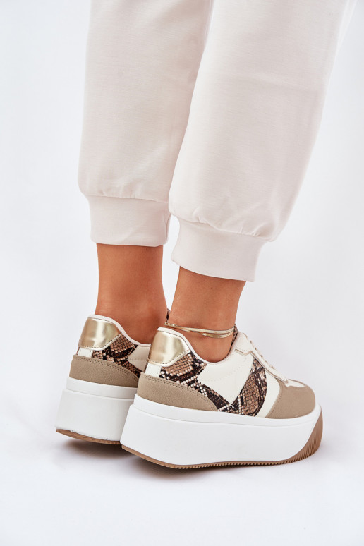 Sneakers model schoenen Dames met platform Dierlijk patroon beige Telanila Sneakers model schoenen Dames met platform Dierlijk patroon beige Telanila