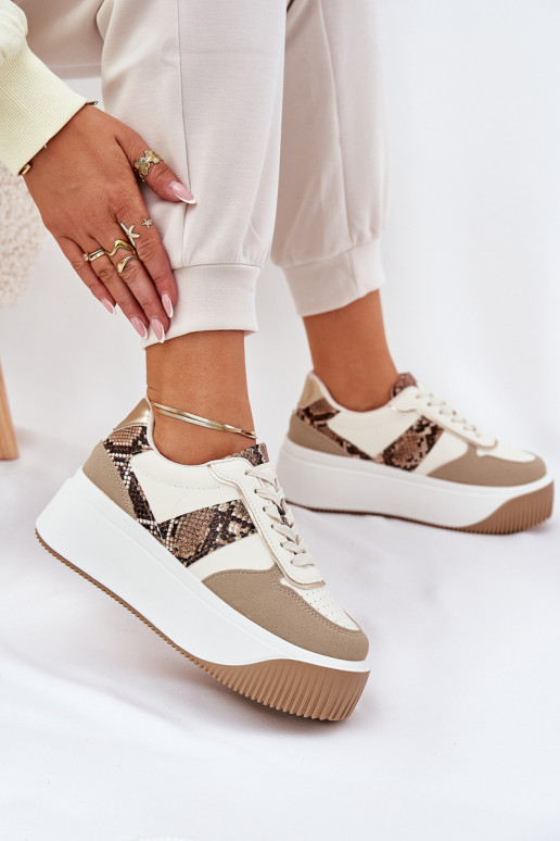 Sneakers model schoenen Dames met platform Dierlijk patroon beige Telanila Sneakers model schoenen Dames met platform Dierlijk patroon beige Telanila