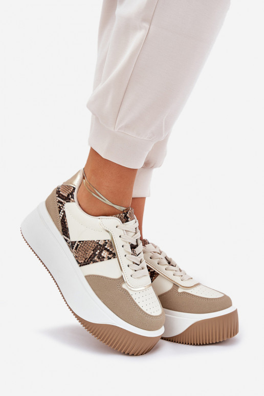 Sneakers model schoenen Dames met platform Dierlijk patroon beige Telanila Sneakers model schoenen Dames met platform Dierlijk patroon beige Telanila