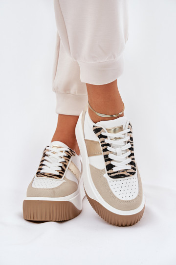 Sneakers model schoenen Dames met platform Dierlijk patroon beige-gouden kleur Telanila 2