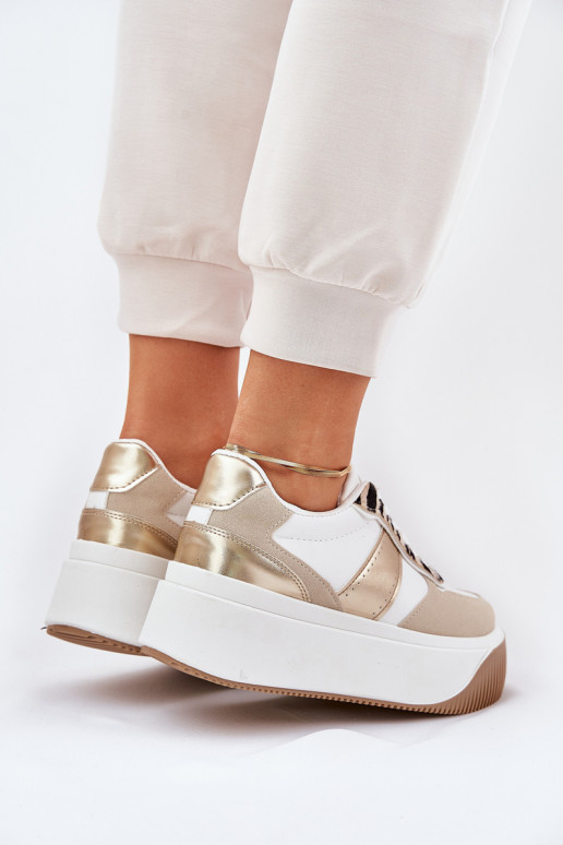 Sneakers model schoenen Dames met platform Dierlijk patroon beige-gouden kleur Telanila Sneakers model schoenen Dames met platform Dierlijk patroon beige-gouden kleur Telanila