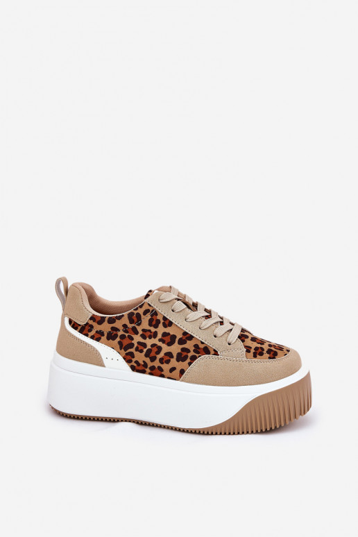 Sneakers model schoenen Dames met platform met luipaardbontpatronen beige Tamorniel