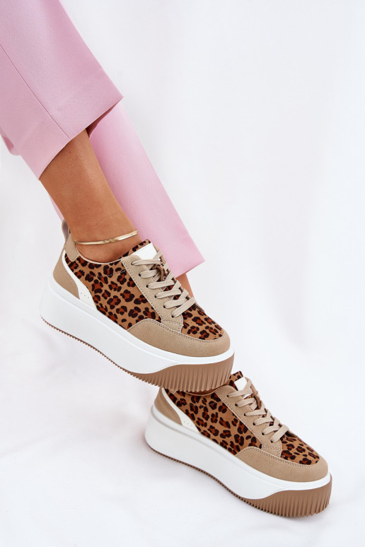 Sneakers model schoenen Dames met platform met luipaardbontpatronen beige Tamorniel