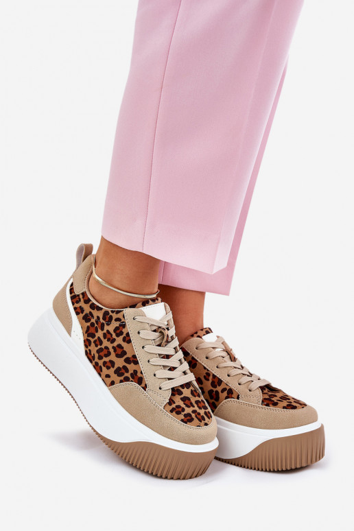 Sneakers model schoenen Dames met platform met luipaardbontpatronen beige Tamorniel
