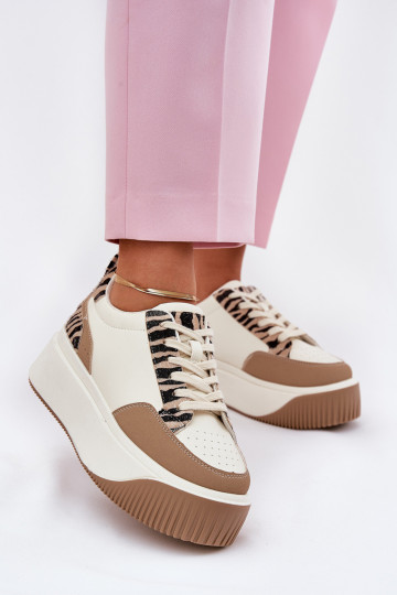 Sneakers model schoenen Dames met platform Zebra beige Tamorniel