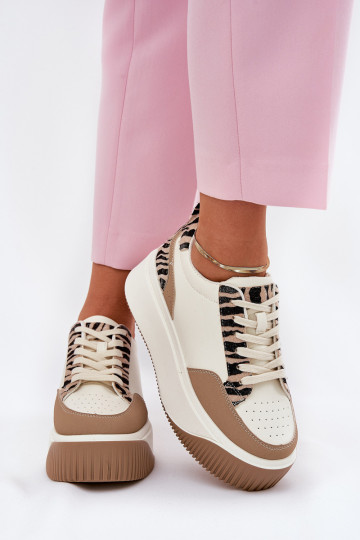 Sneakers model schoenen Dames met platform Zebra beige Tamorniel 2