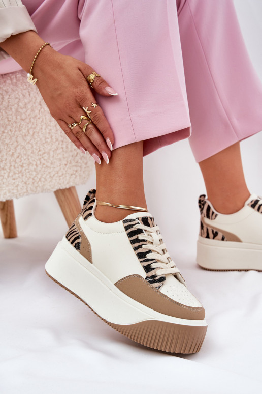 Sneakers model schoenen Dames met platform Zebra beige Tamorniel Sneakers model schoenen Dames met platform Zebra beige Tamorniel
