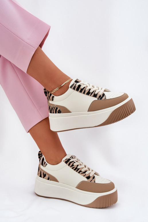 Sneakers model schoenen Dames met platform Zebra beige Tamorniel Sneakers model schoenen Dames met platform Zebra beige Tamorniel