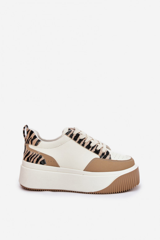 Sneakers model schoenen Dames met platform Zebra beige Tamorniel Sneakers model schoenen Dames met platform Zebra beige Tamorniel