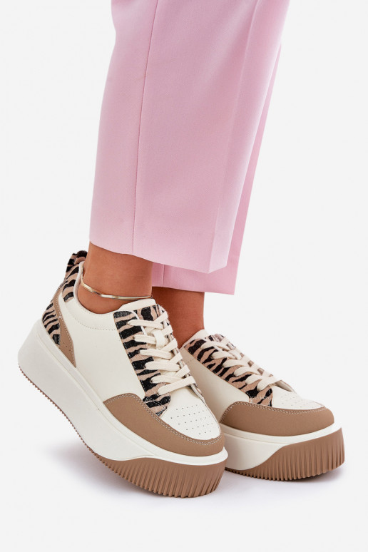 Sneakers model schoenen Dames met platform Zebra beige Tamorniel Sneakers model schoenen Dames met platform Zebra beige Tamorniel
