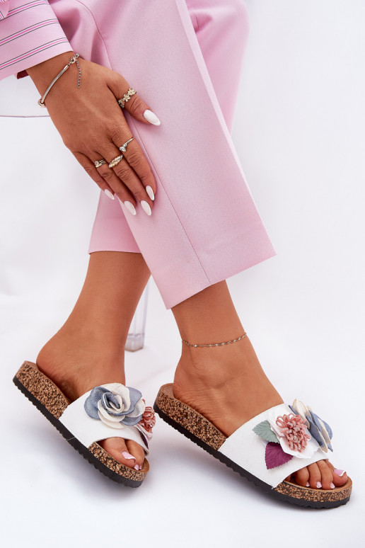 Damespantoffels Met bloemen met platform Initte kleur Zinrosa Damespantoffels Met bloemen met platform Initte kleur Zinrosa