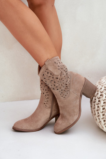 Gatenlaarzen cowboystijl Dames met hakken S.Barski HY51-125 zandkleur