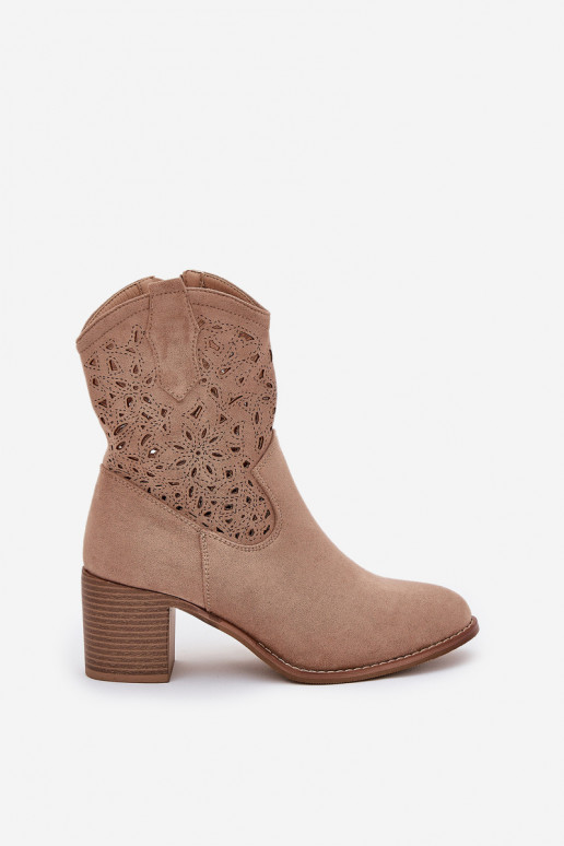 Gatenlaarzen cowboystijl Dames met hakken S.Barski HY51-125 zandkleur