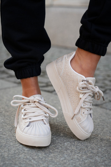 Sneakers model schoenen Dames met decoratie en platform in zandkleur Eanneth