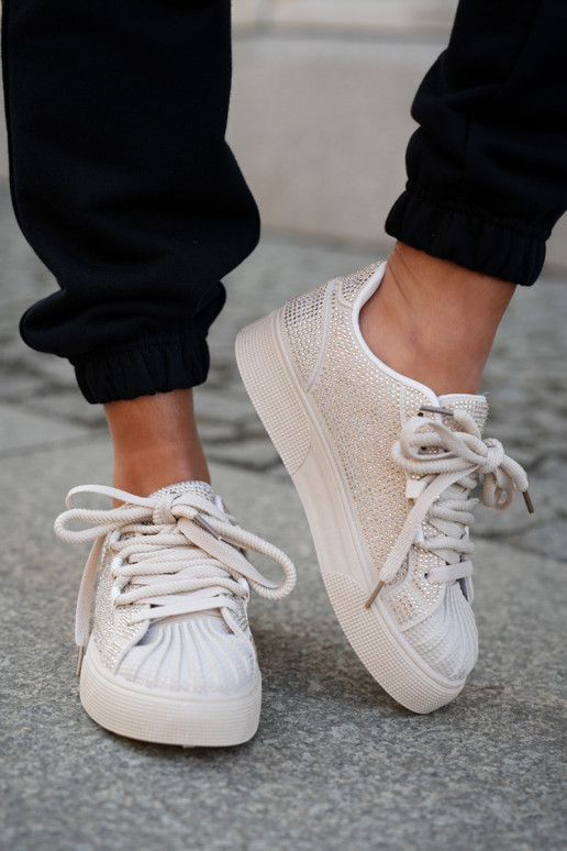 Sneakers model schoenen Dames met decoratie en platform in zandkleur Eanneth Sneakers model schoenen Dames met decoratie en platform in zandkleur Eanneth