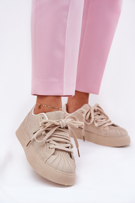 Sneakers model schoenen Dames met decoratie en platform in zandkleur Eanneth Sneakers model schoenen Dames met decoratie en platform in zandkleur Eanneth