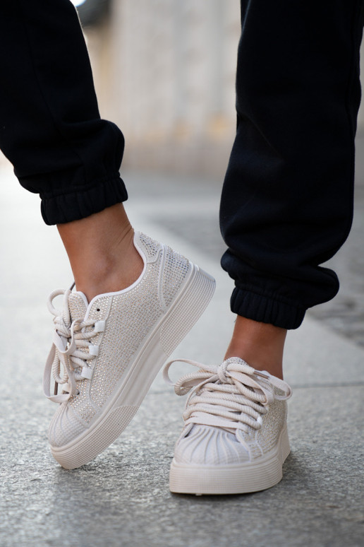 Sneakers model schoenen Dames met decoratie en platform in zandkleur Eanneth Sneakers model schoenen Dames met decoratie en platform in zandkleur Eanneth