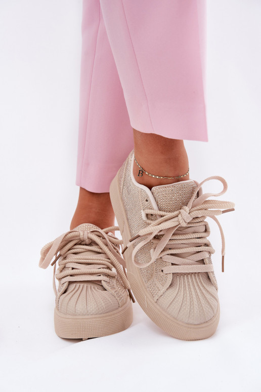 Sneakers model schoenen Dames met decoratie en platform in zandkleur Eanneth Sneakers model schoenen Dames met decoratie en platform in zandkleur Eanneth