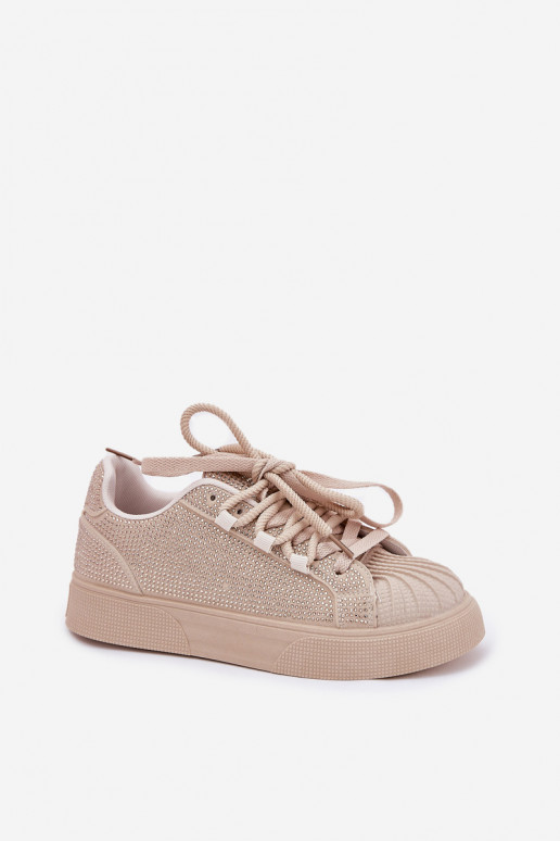 Sneakers model schoenen Dames met decoratie en platform in zandkleur Eanneth Sneakers model schoenen Dames met decoratie en platform in zandkleur Eanneth