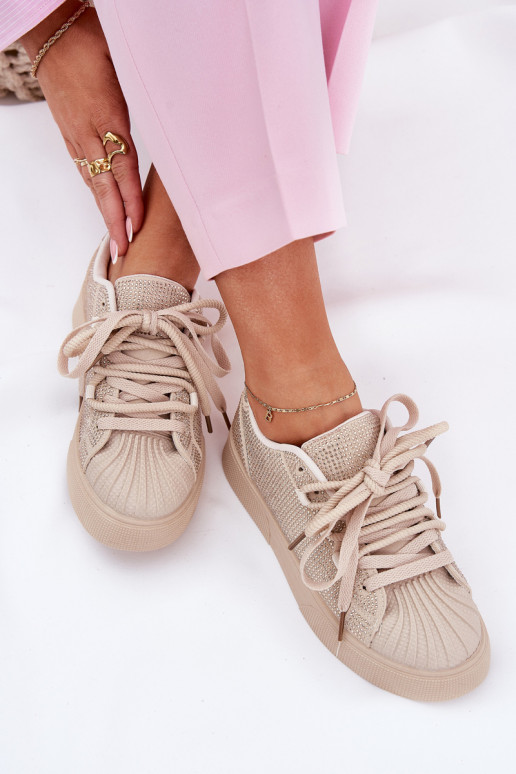 Sneakers model schoenen Dames met decoratie en platform in zandkleur Eanneth Sneakers model schoenen Dames met decoratie en platform in zandkleur Eanneth