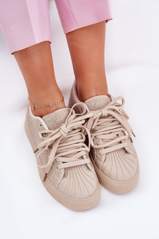 Sneakers model schoenen Dames met decoratie en platform in zandkleur Eanneth Sneakers model schoenen Dames met decoratie en platform in zandkleur Eanneth