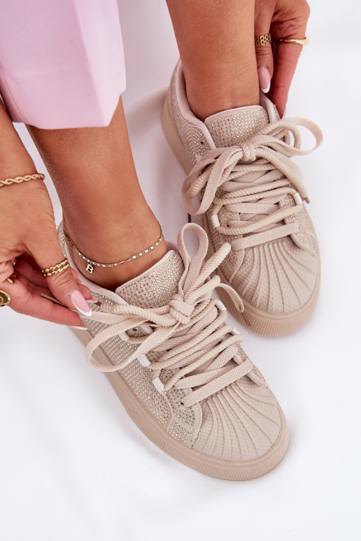 Sneakers model schoenen Dames met decoratie en platform in zandkleur Eanneth Sneakers model schoenen Dames met decoratie en platform in zandkleur Eanneth