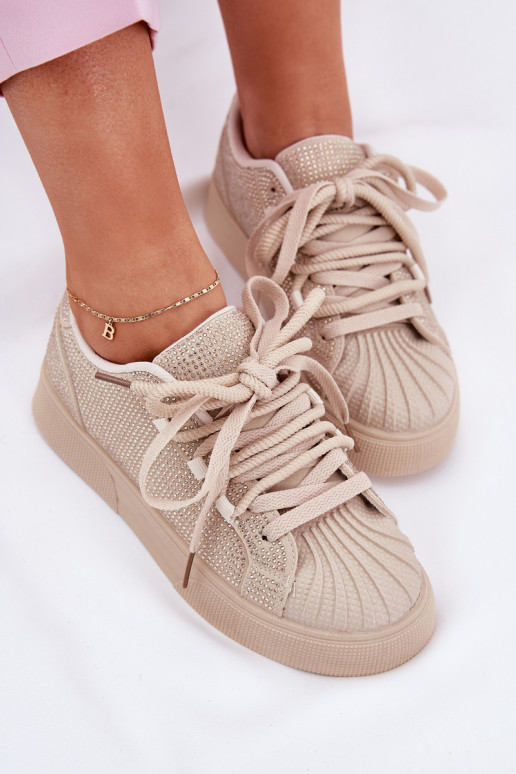 Sneakers model schoenen Dames met decoratie en platform in zandkleur Eanneth Sneakers model schoenen Dames met decoratie en platform in zandkleur Eanneth